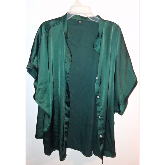 Shein Green Short Sleeve Button Up V-neck Blouse Sz 4XL - Picture 1 of 2
